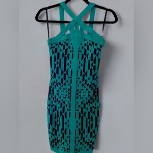 Bebe green geometric bodycon dress xs